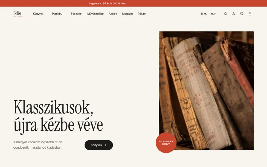 Folio téma — demó bolt képernyőkép