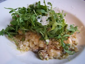 Erdei gombás rizottó rukkolával és parmezánnal