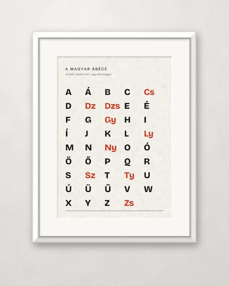 The Hungarian alphabet — 44 letters – A4 / Fehér